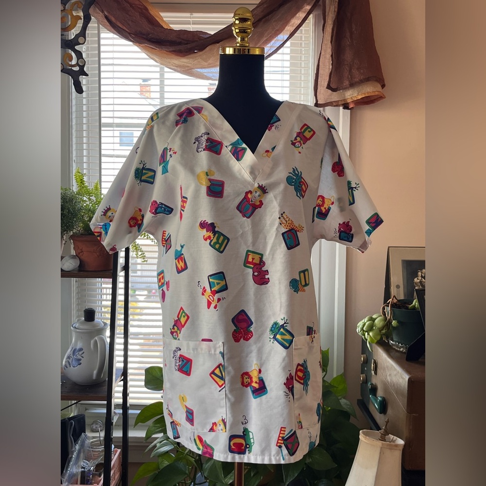 Landau Colorful Printed Scrub Top